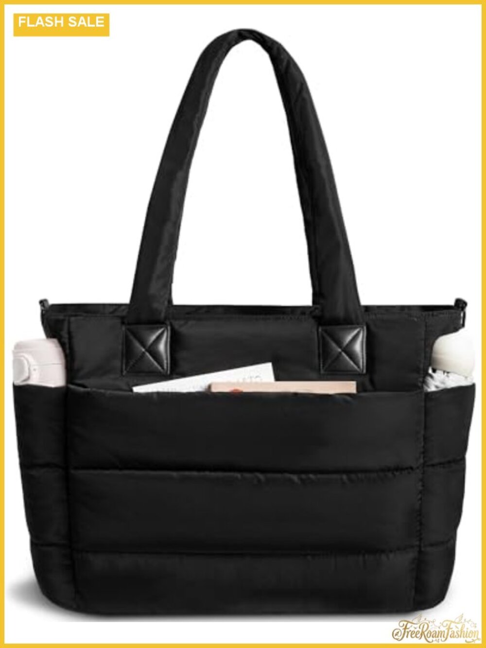 Quilted Puffer Tote Bag for Women, Lightweight Water-Resistant Laptop Tote with